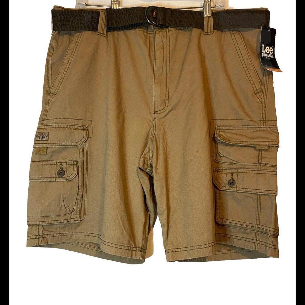 Lee Dungarees Belted Dark Khaki Cargo Shorts Pockets SZ 42 MENS NWT